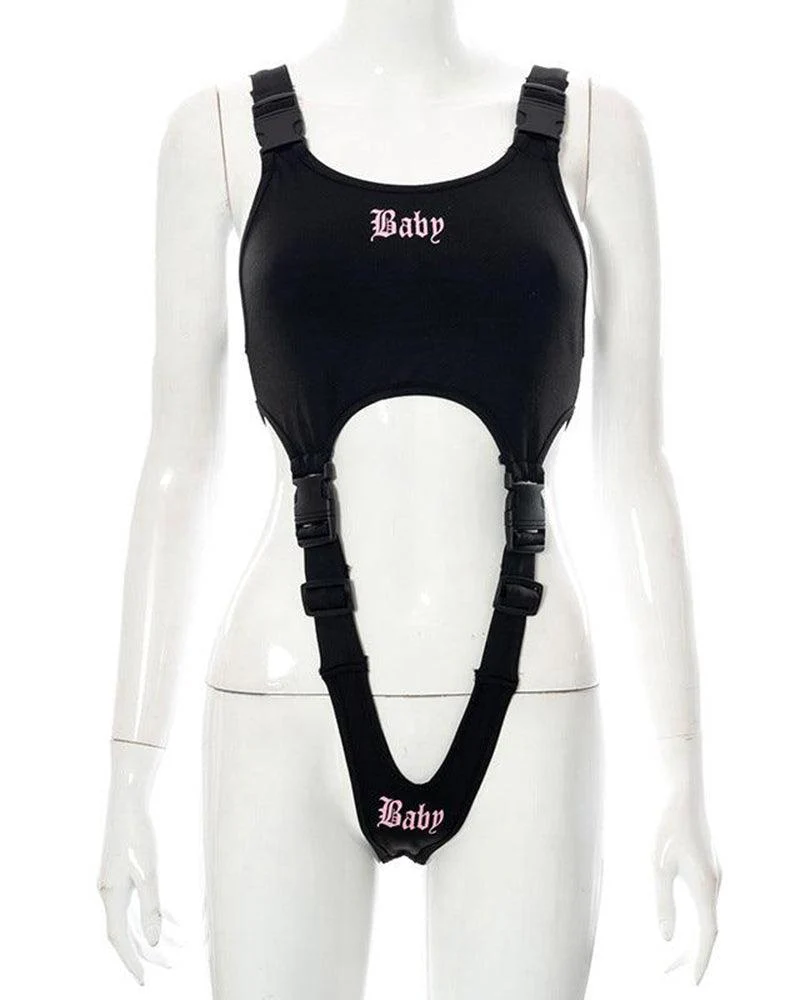 Techwear Buckle Strap Cut Out Bodysuit - Image 11