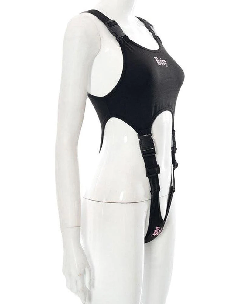 Techwear Buckle Strap Cut Out Bodysuit - Image 12
