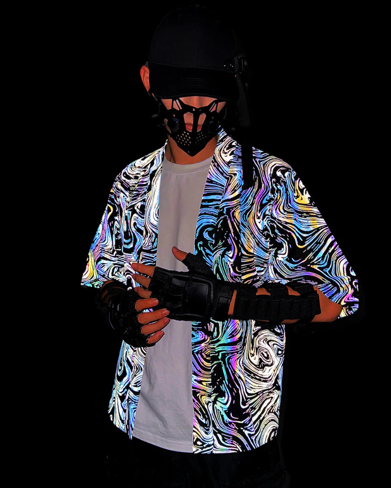 Techwear Colorful Reflective Cardigan Kimono Jacket - Image 3