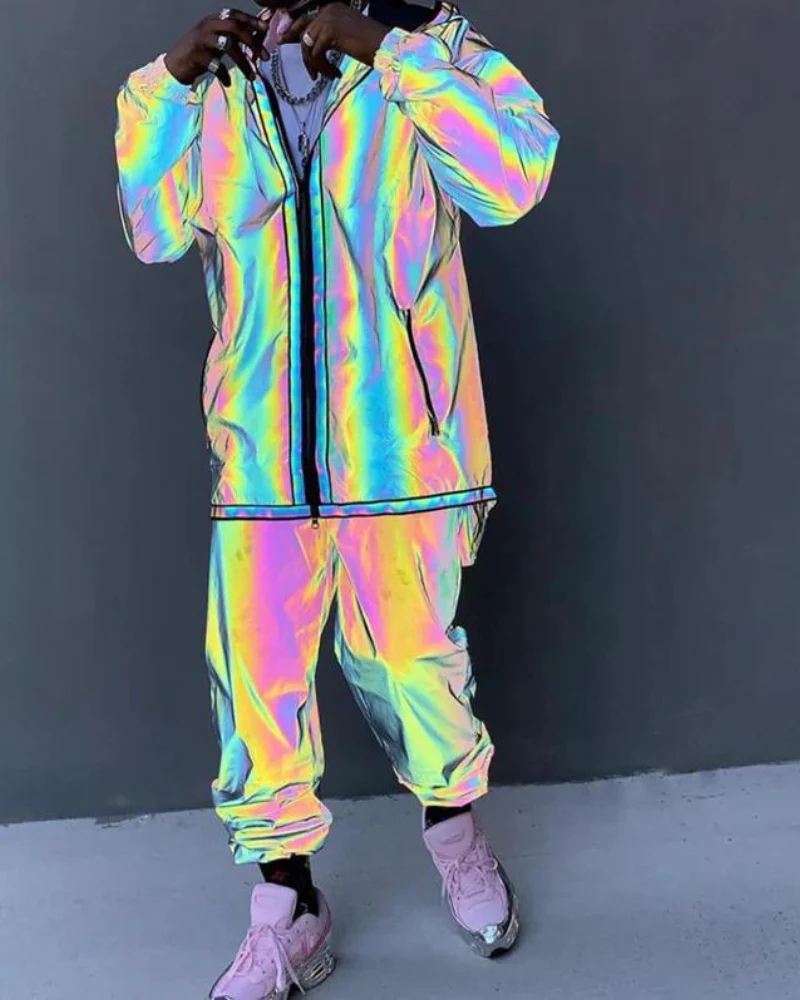 Techwear Colorful Reflective Hooded Jacket - Image 3