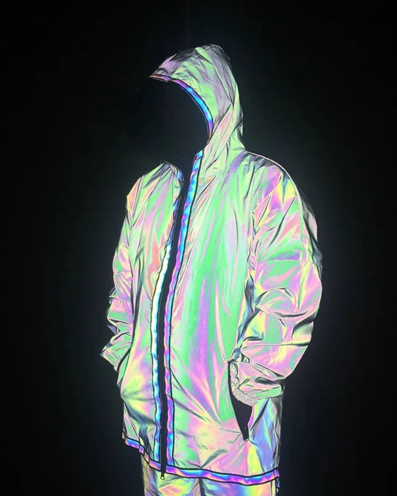 Techwear Colorful Reflective Hooded Jacket - Image 6