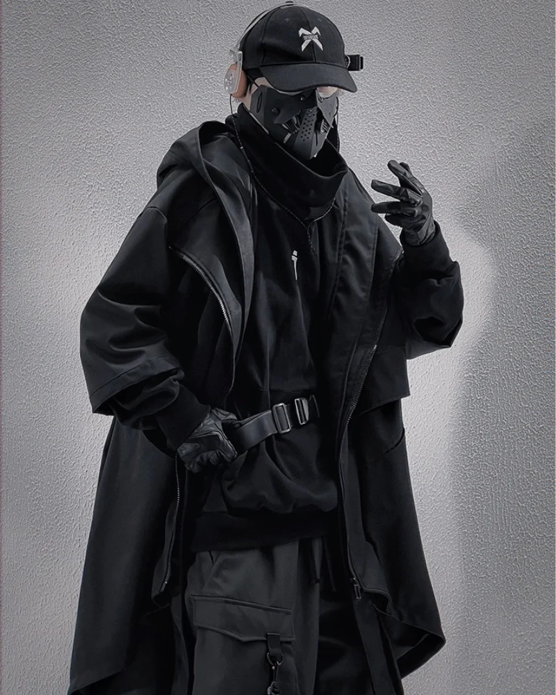 Techwear Fake Two-piece Mid-sleeve Unisex Coat - Image 11