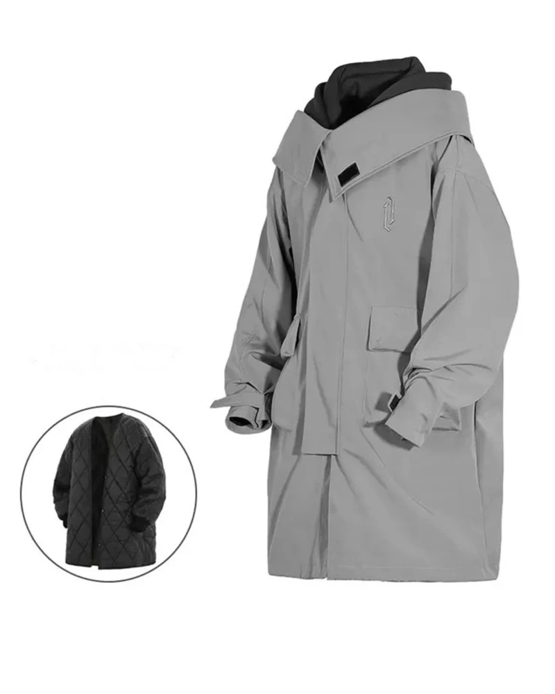 Techwear Fake Two-piece Utility Long Coat - Image 13