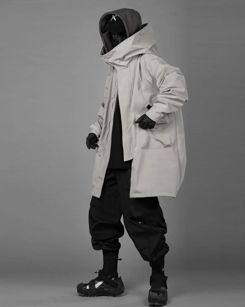 Techwear Fake Two-piece Utility Long Coat - Image 14