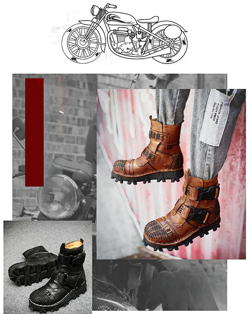 Techwear Harley Unisex Buckle Motorcycle Boots - Image 10