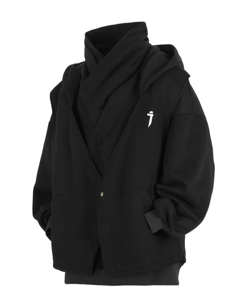 Techwear Heavy Turtleneck Fake Two-Piece Hoodie - Image 3