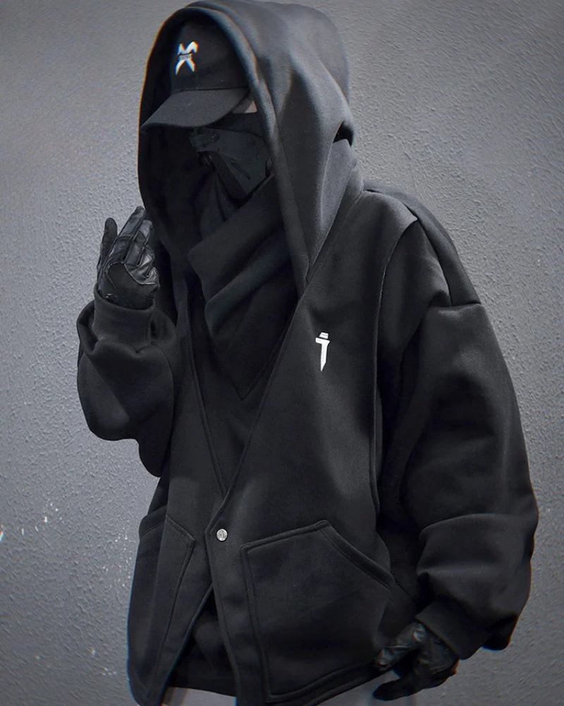Techwear Heavy Turtleneck Fake Two-Piece Hoodie - Image 4