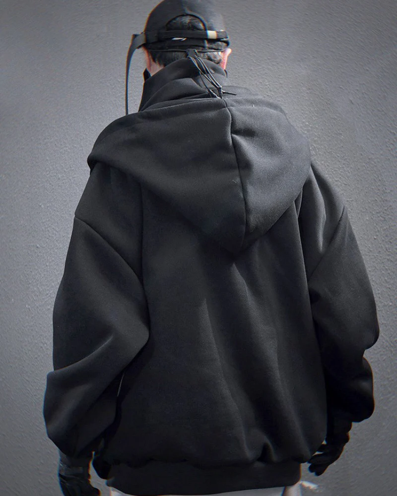 Techwear Heavy Turtleneck Fake Two-Piece Hoodie - Image 5