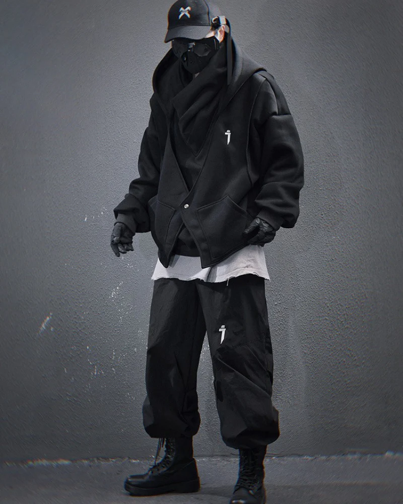 Techwear Heavy Turtleneck Fake Two-Piece Hoodie - Image 6