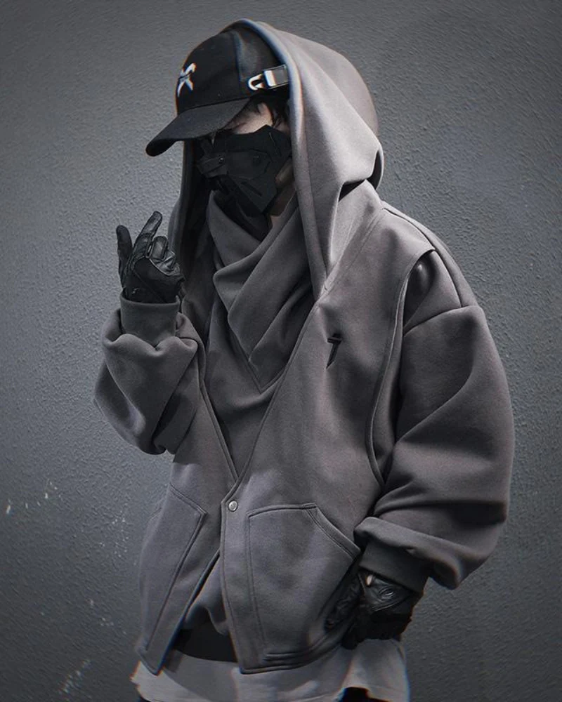 Techwear Heavy Turtleneck Fake Two-Piece Hoodie - Image 7
