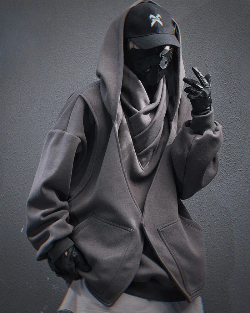 Techwear Heavy Turtleneck Fake Two-Piece Hoodie - Image 8