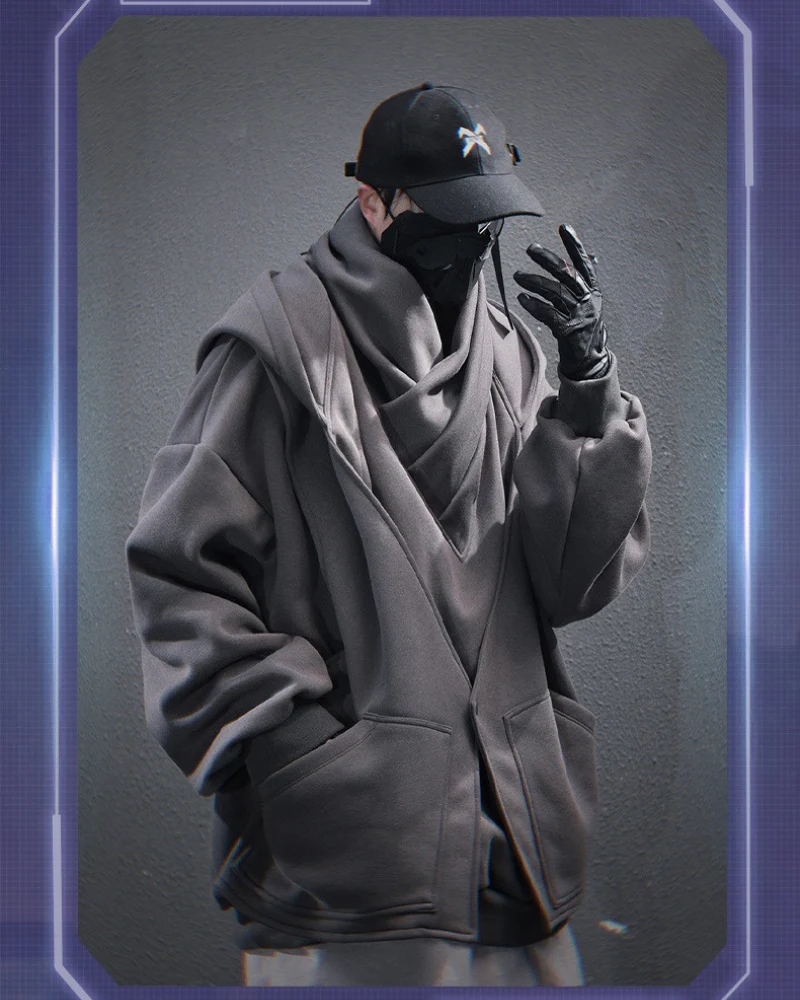 Techwear Heavy Turtleneck Fake Two-Piece Hoodie - Image 9