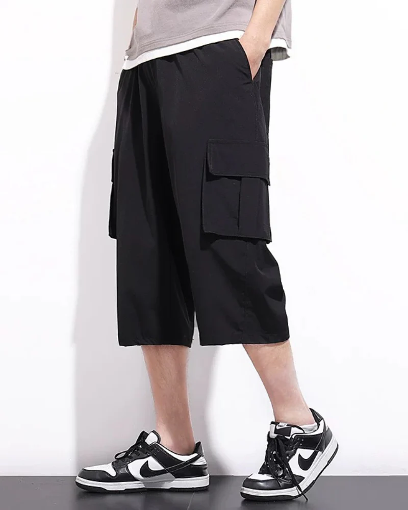 Techwear Men's Summer Ice Silk Cargo Capri Shorts - Image 2