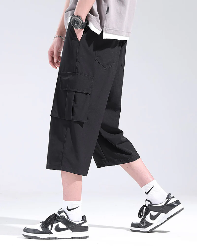 Techwear Men's Summer Ice Silk Cargo Capri Shorts - Image 3