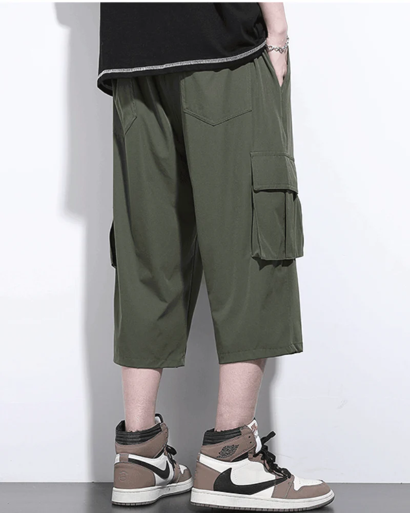 Techwear Men's Summer Ice Silk Cargo Capri Shorts - Image 6