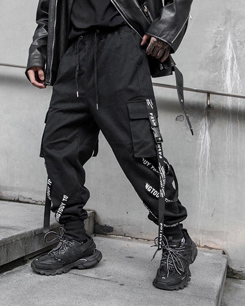 Techwear Multi-Ribbon Black Cargo Pants - Image 3