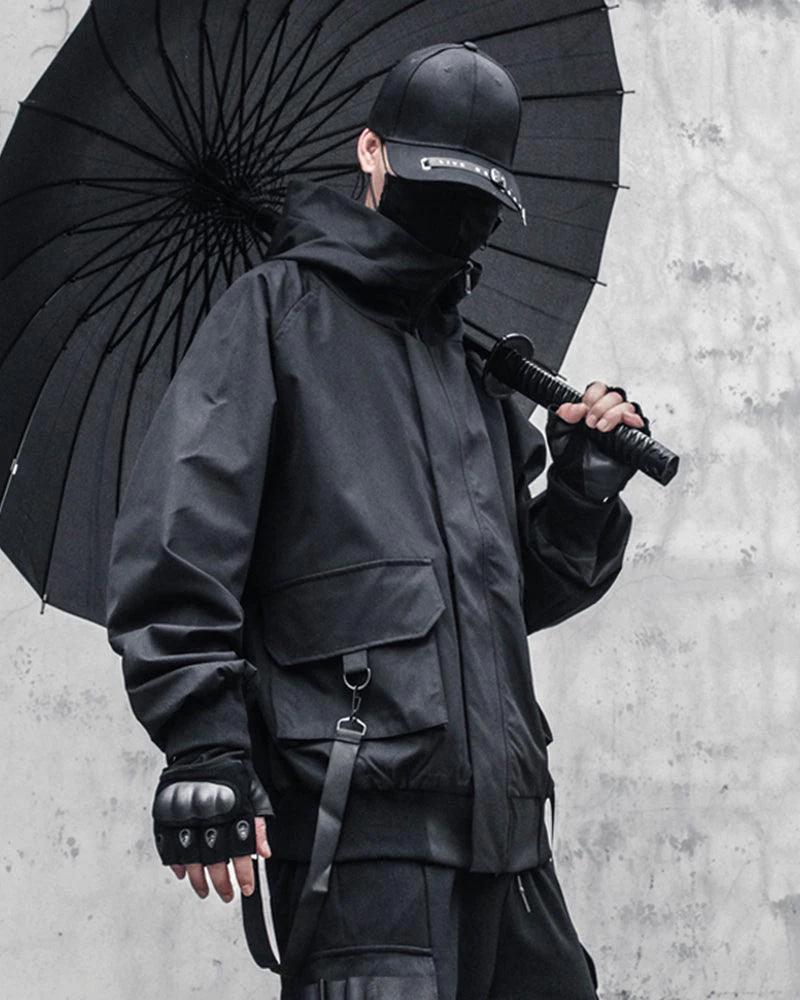 Techwear Outfits Ribbon Hooded Jacket - Image 3