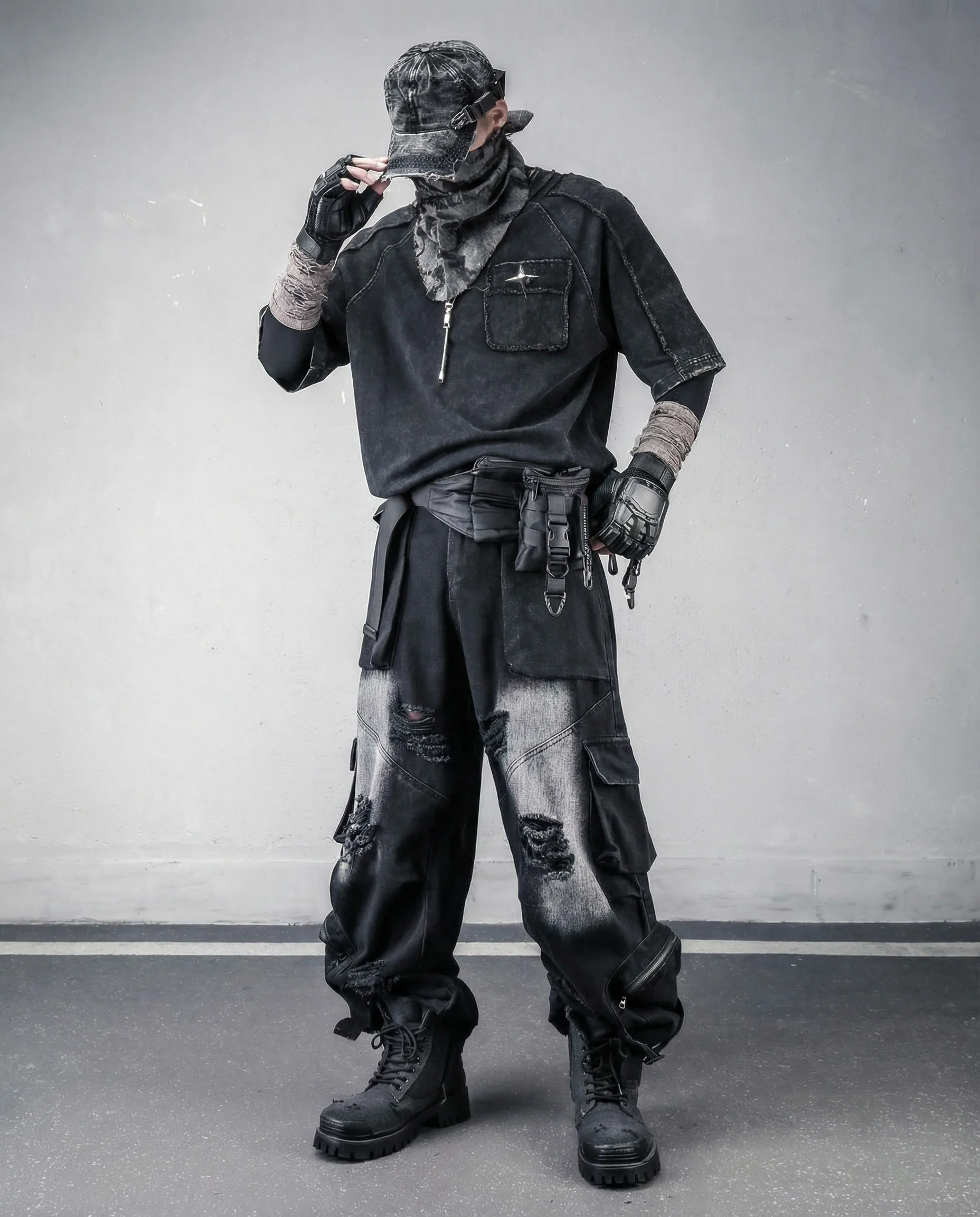 Techwear Oversized Distressed Cotton T-Shirt - Image 6