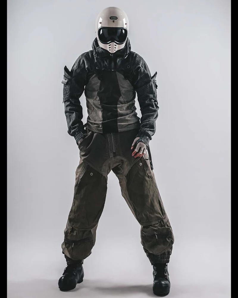 Techwear Post-Apocalyptic Hooded Mesh Color-Block Cape Jacket - Image 5