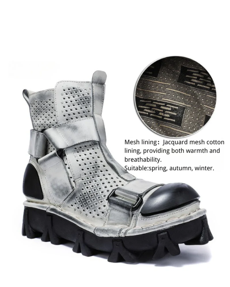 Techwear Punk Style Unisex Motorcycle Platform Boots - Image 12