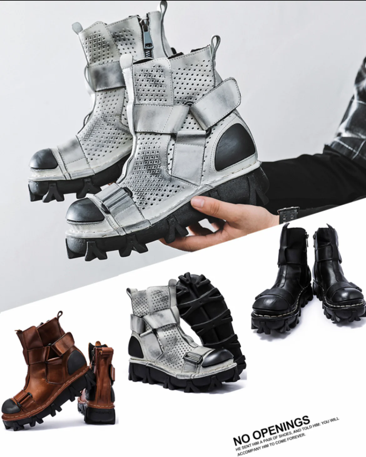 Techwear Punk Style Unisex Motorcycle Platform Boots - Image 15