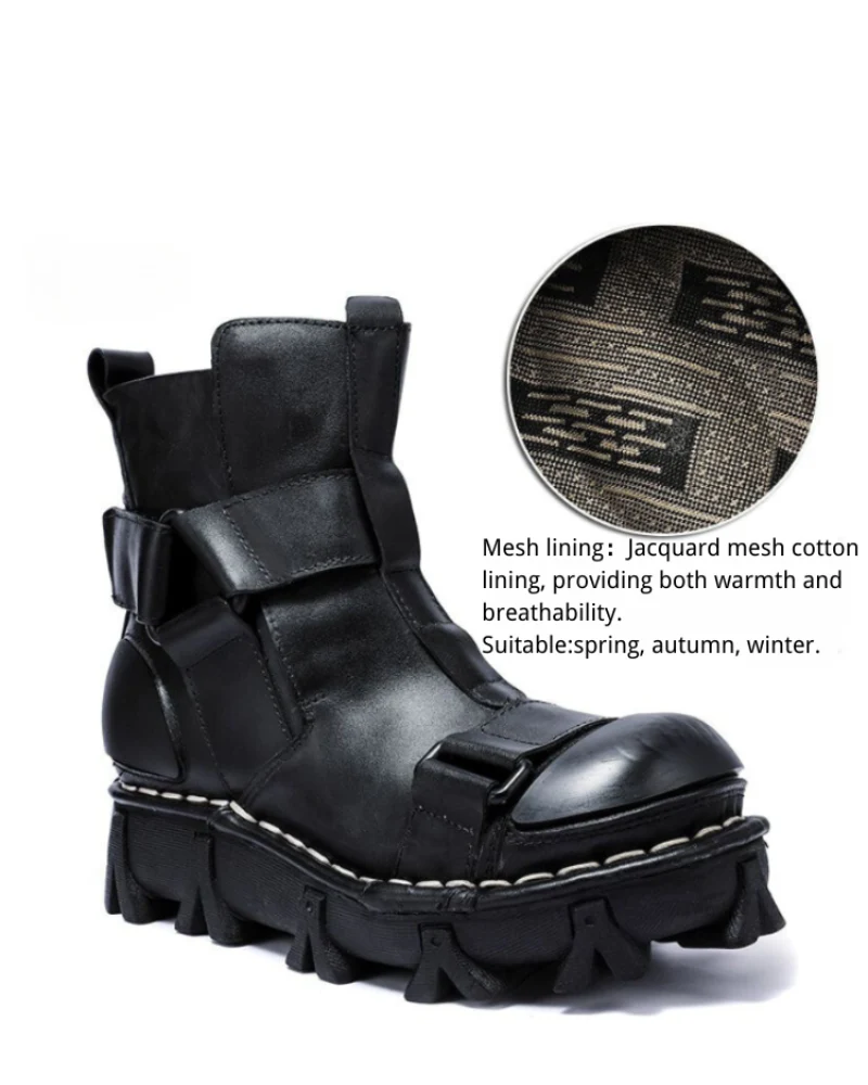 Techwear Punk Style Unisex Motorcycle Platform Boots - Image 17