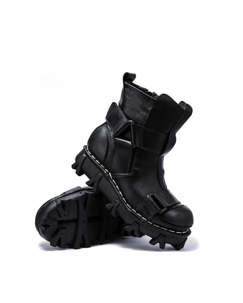 Techwear Punk Style Unisex Motorcycle Platform Boots - Image 21