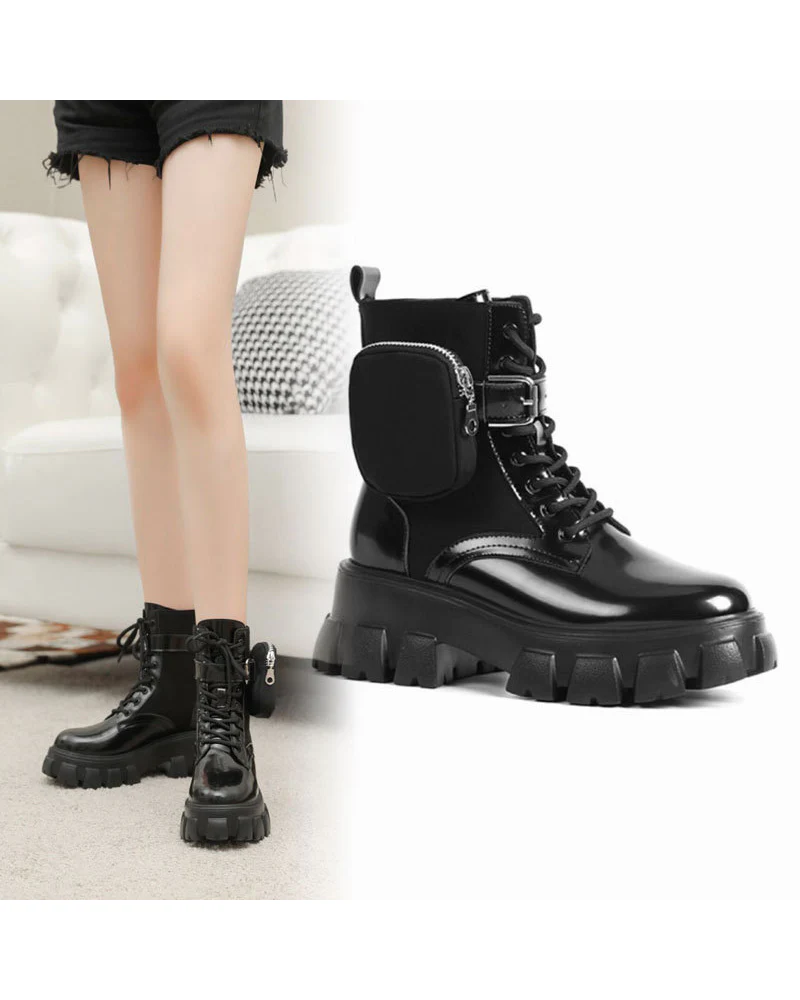 Techwear Side Pockets Leather Boots - Image 6