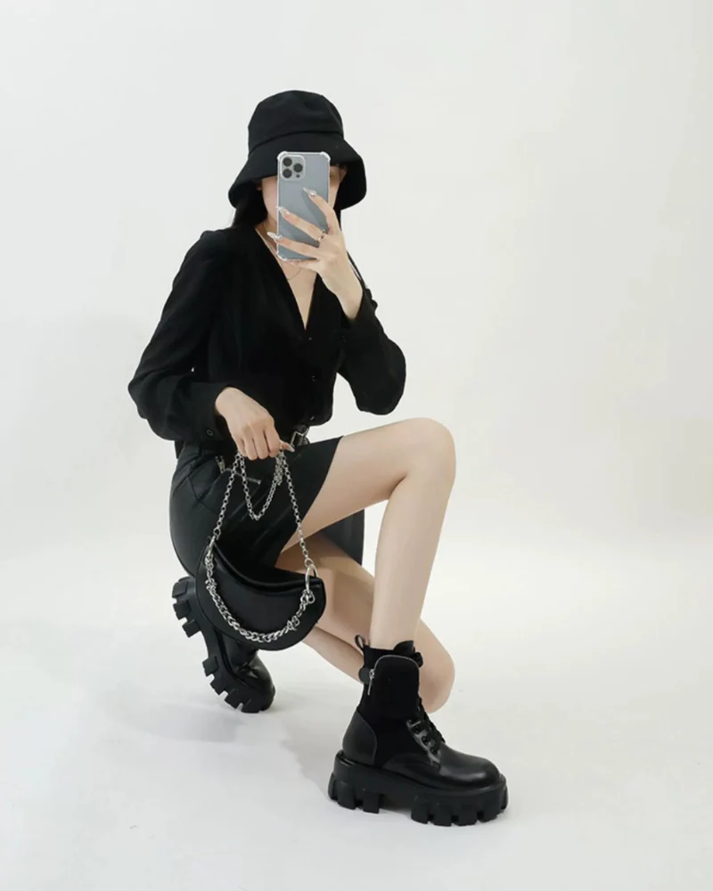 Techwear Side Pockets Leather Boots - Image 7