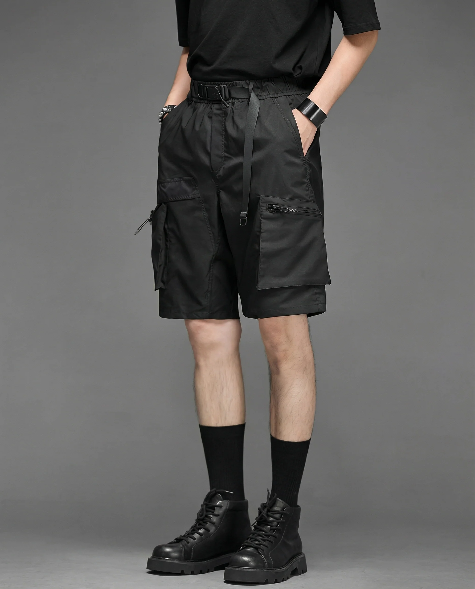 Techwear Water-Repellent Belted Cargo Shorts - Image 3