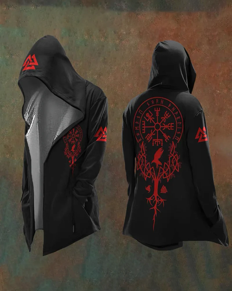 Viking Art Cosplay Vintage Totem Hooded Jacket - Image 3