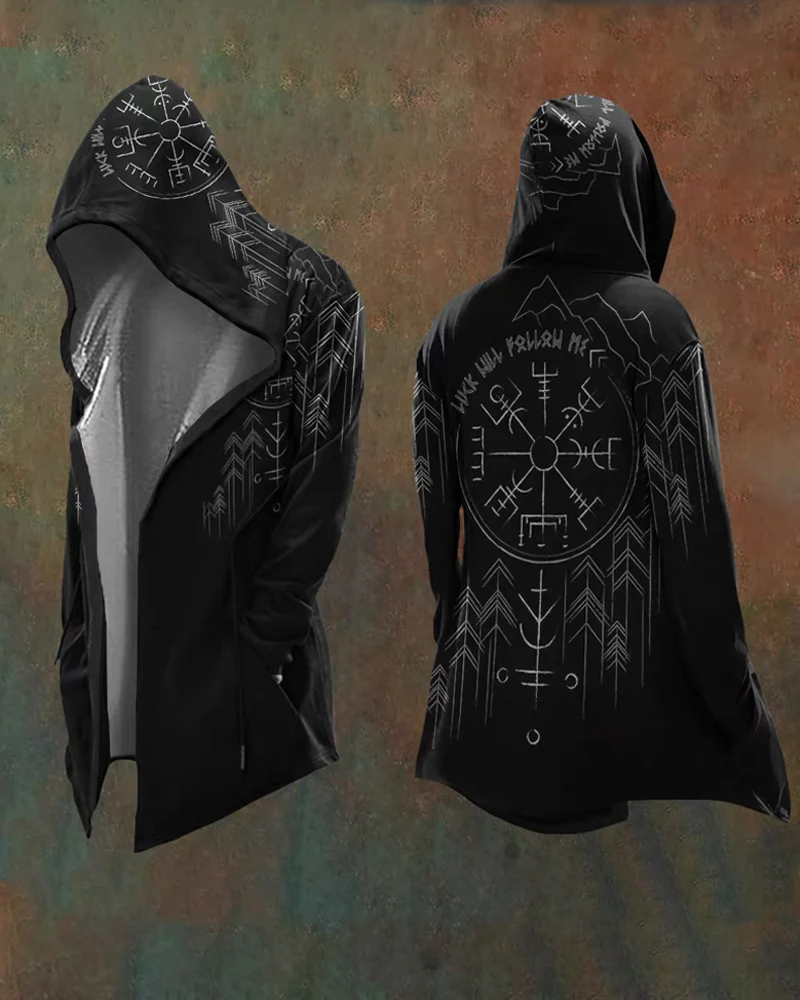 Viking Art Cosplay Vintage Totem Hooded Jacket - Image 4