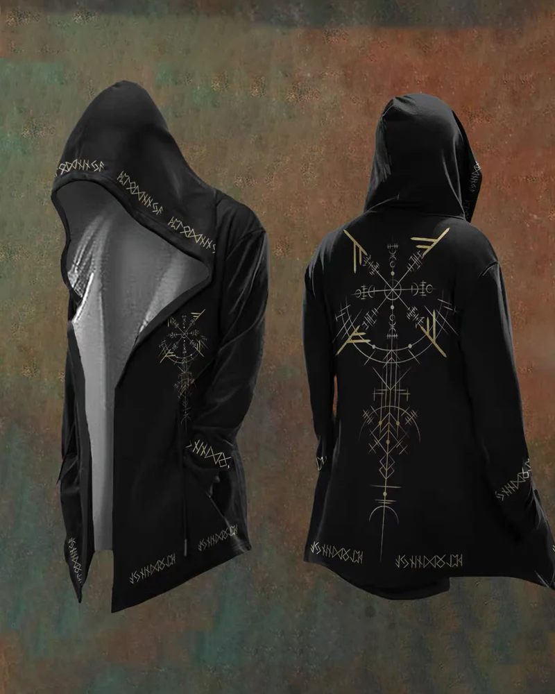 Viking Art Cosplay Vintage Totem Hooded Jacket - Image 5