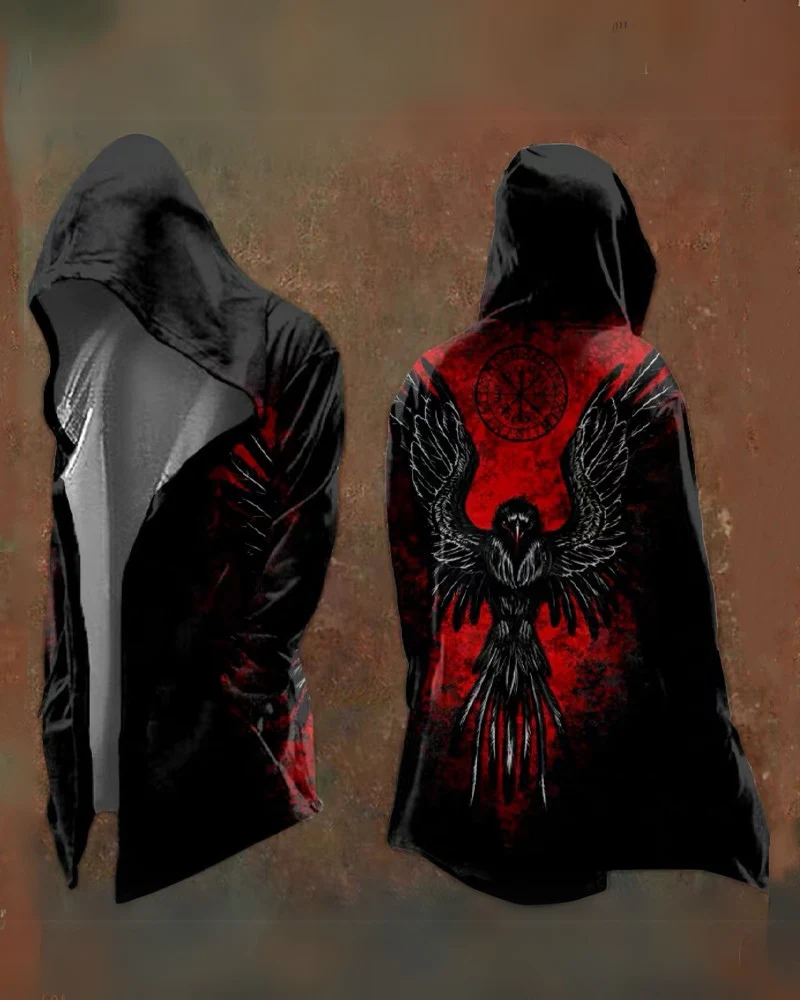 Viking Art Cosplay Vintage Totem Hooded Jacket - Image 6