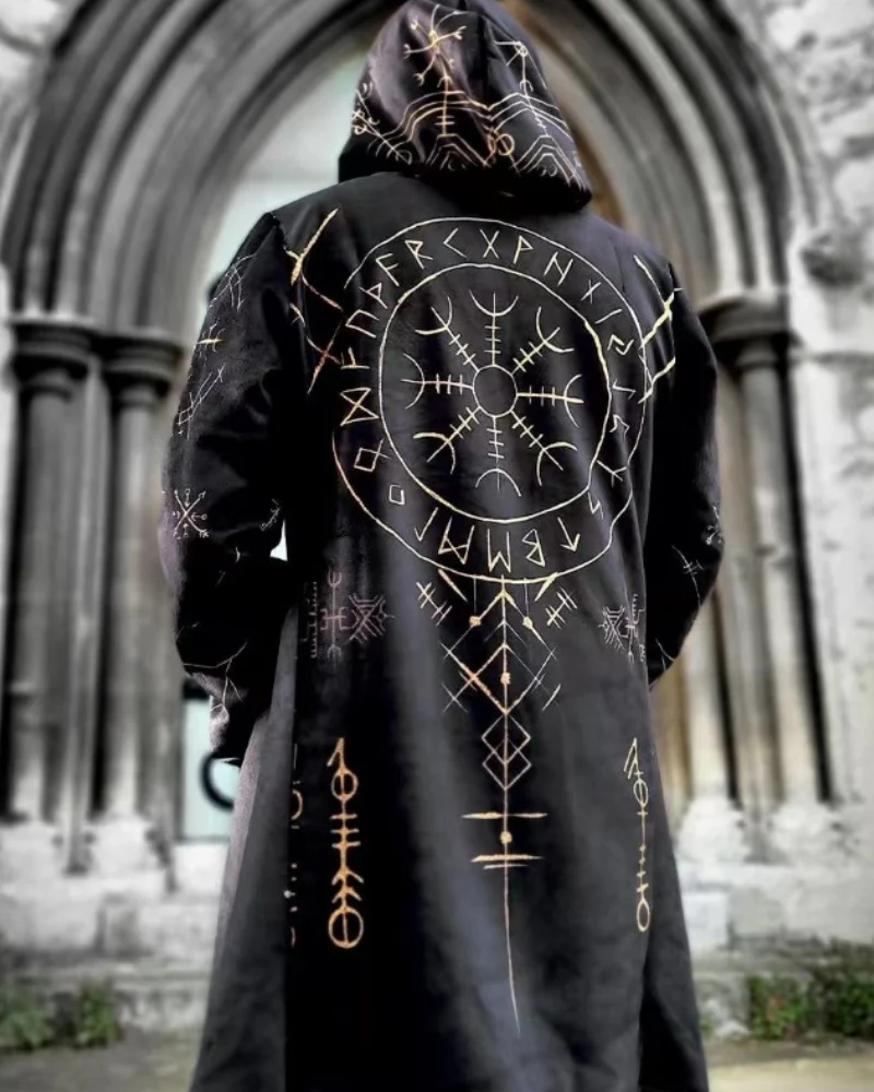 Viking Art Cosplay Vintage Totem Hooded Jacket - Image 9