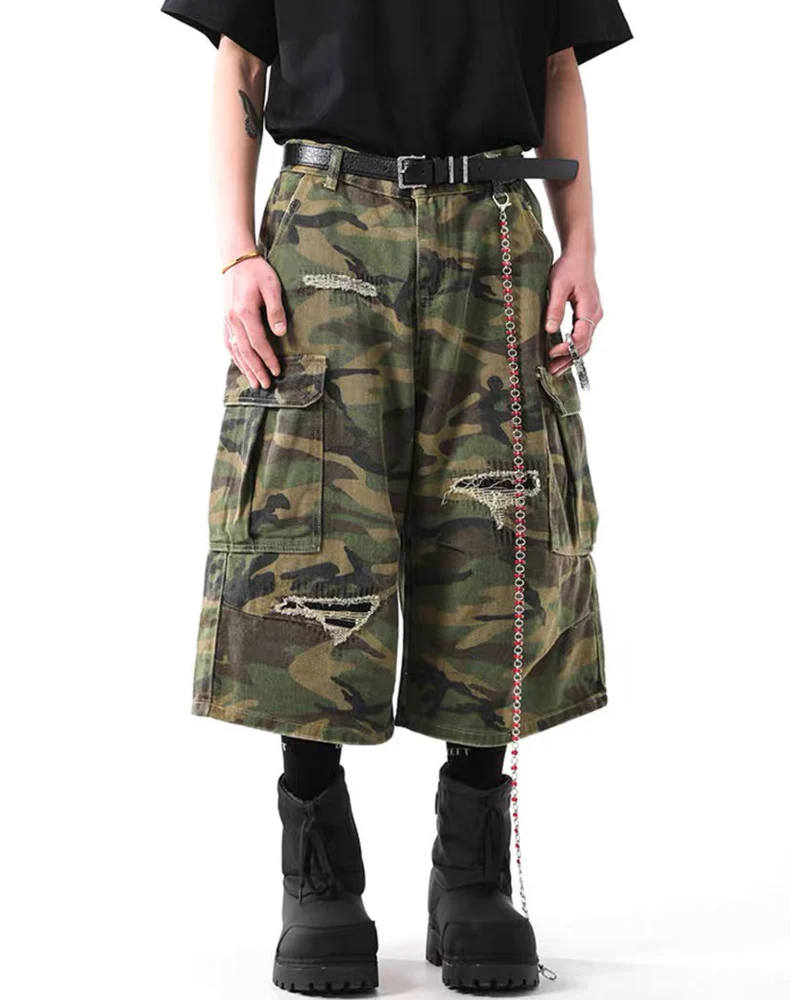 Vintage Distressed Unisex Camo Utility Shorts - Image 3