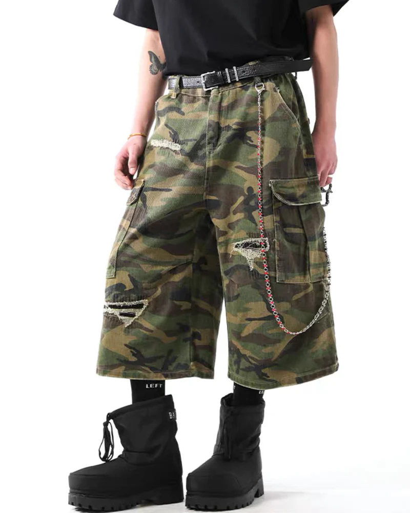 Vintage Distressed Unisex Camo Utility Shorts - Image 6