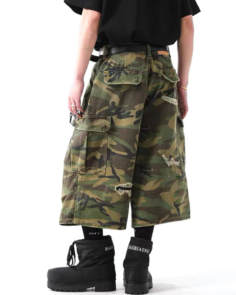 Vintage Distressed Unisex Camo Utility Shorts - Image 7