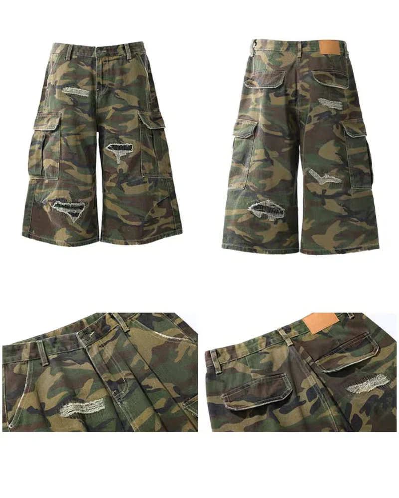 Vintage Distressed Unisex Camo Utility Shorts - Image 8