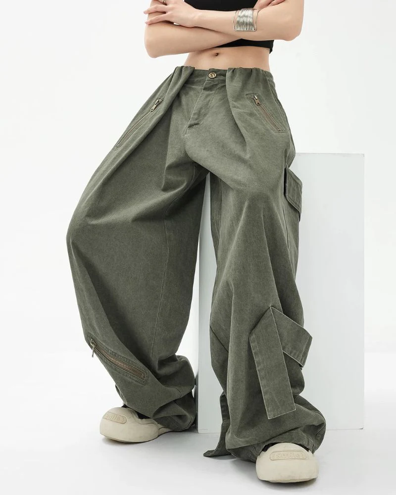Vintage Wide-Leg Big Pockets Women Cargo Pants - Image 2