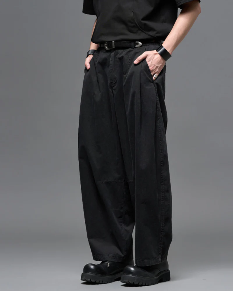Washed Cotton Japanese Loose Men's Straight Pants - Image 2