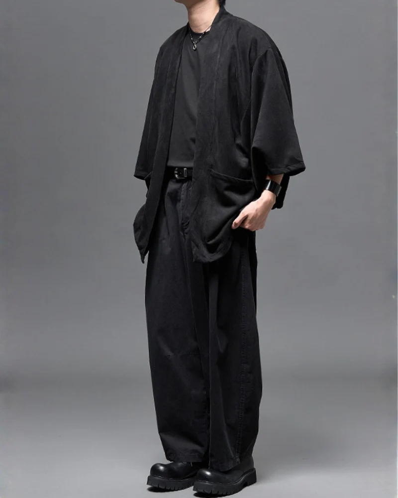 Washed Cotton Japanese Loose Men's Straight Pants - Image 9