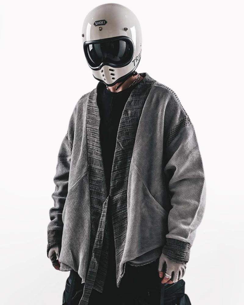 Wasteland Color-Block Loose Cotton Kimono Jacket