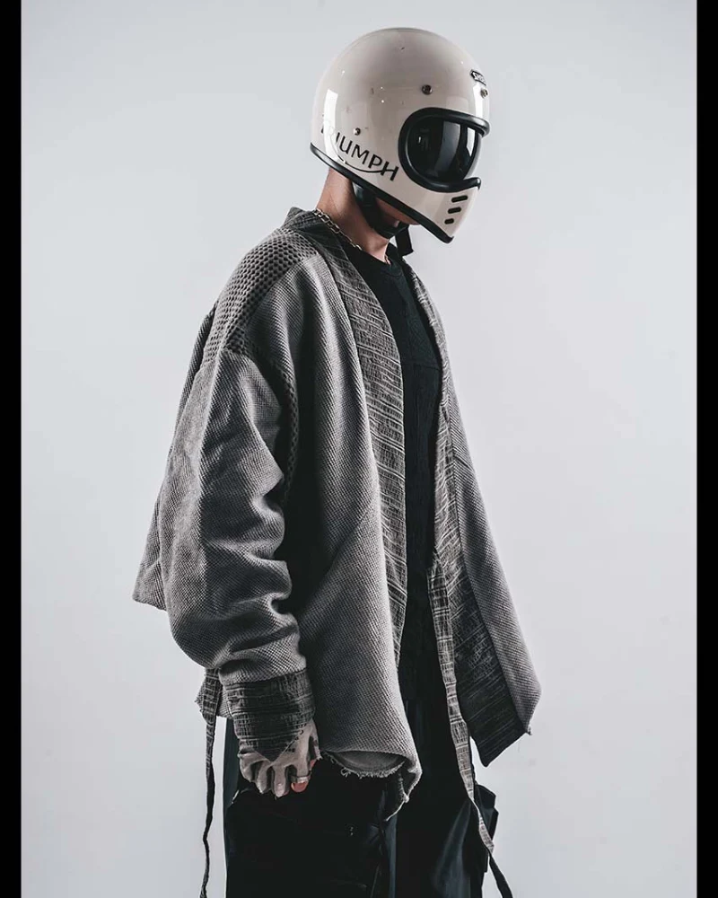 Wasteland Color-Block Loose Cotton Kimono Jacket - Image 5