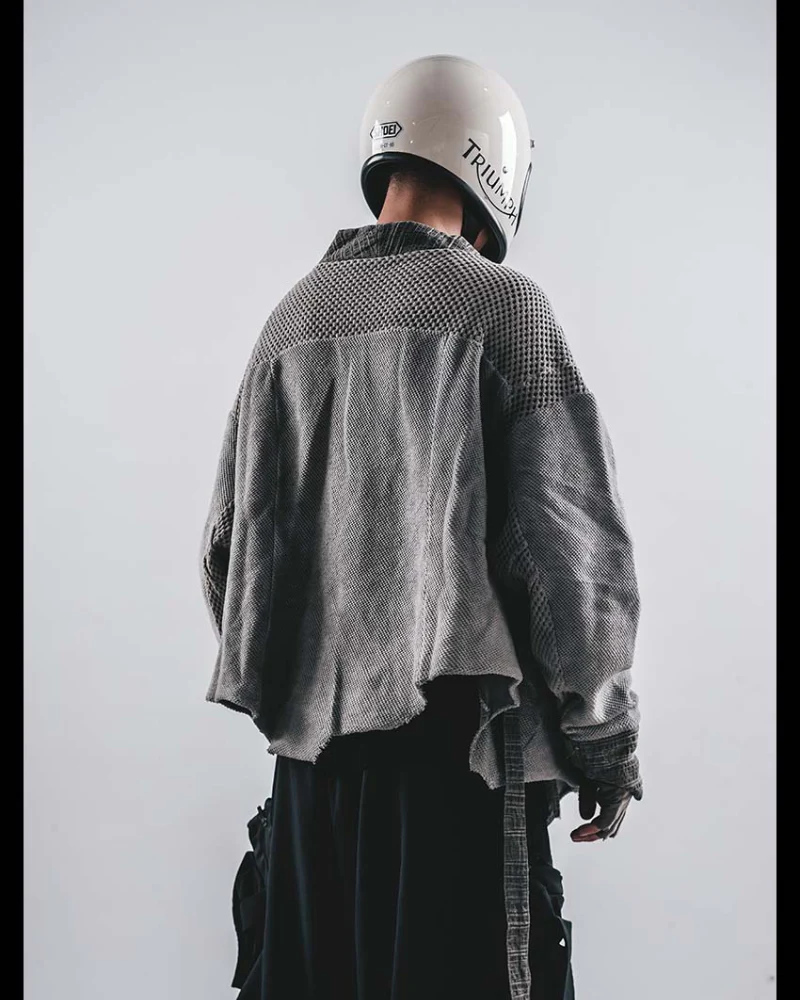 Wasteland Color-Block Loose Cotton Kimono Jacket - Image 6