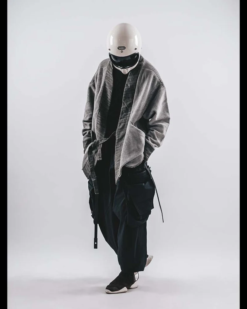Wasteland Color-Block Loose Cotton Kimono Jacket - Image 9