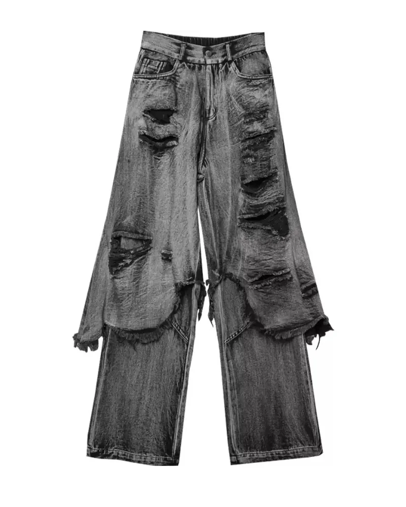 Wasteland Dual-Layer Frayed Hem Ripped Jeans - Image 2