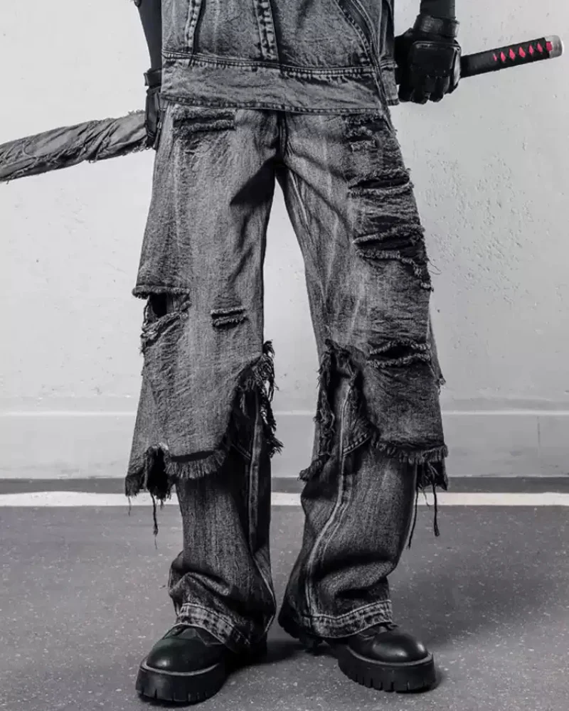 Wasteland Dual-Layer Frayed Hem Ripped Jeans - Image 3