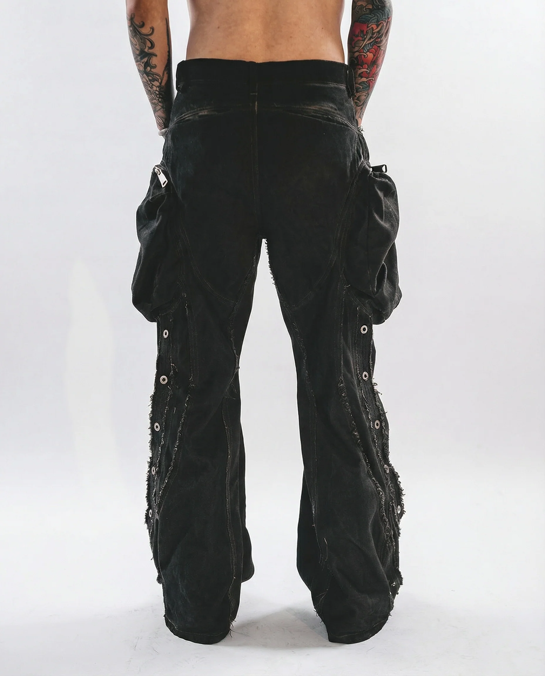 Wasteland Streetwear Distressed Cotton Wide Leg Cargo Pants - Image 5