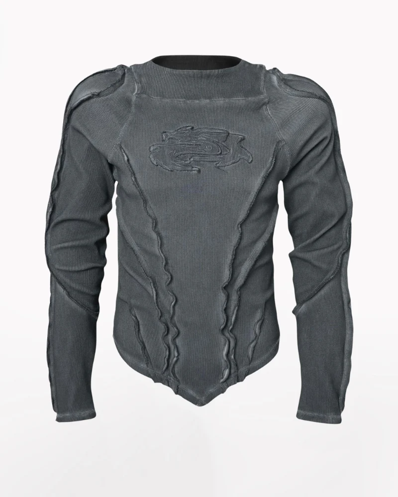 Wasteland Streetwear Wash Ribbed Long‐Sleeve Sweatshirt